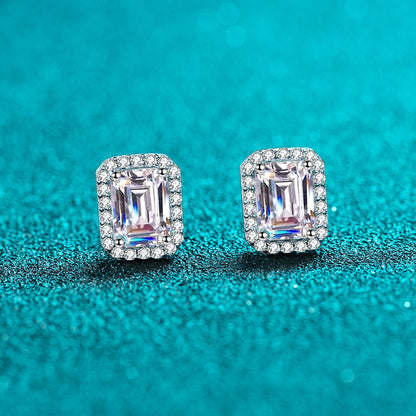Athena Halo Emerald/Radiant Moissanite Stud Earrings — Moisza
