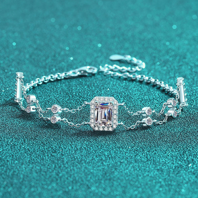 Athena Blue/White Halo Emerald/Radiant 1 Carat Moissanite Bracelet — Moisza