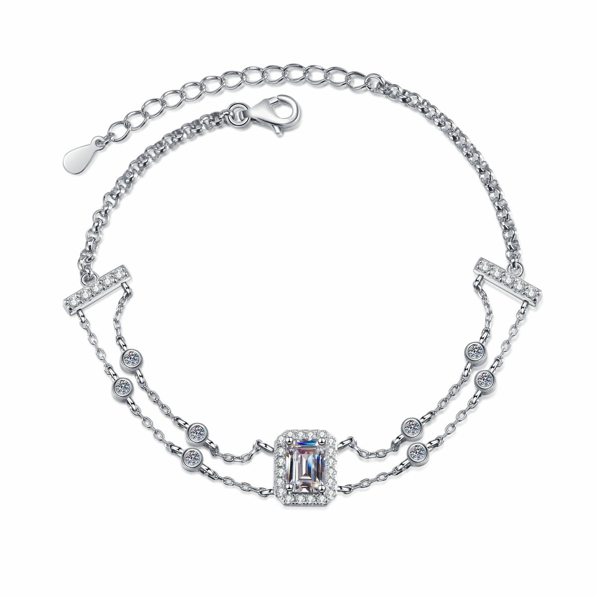 Athena Blue/White Halo Emerald/Radiant 1 Carat Moissanite Bracelet — Moisza