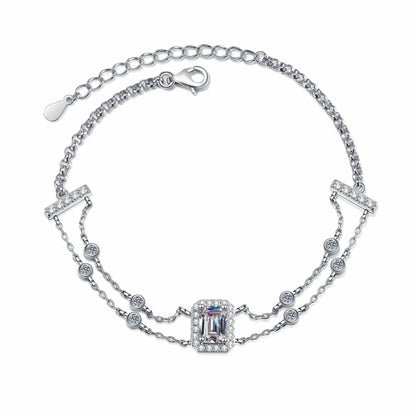 Athena Blue/White Halo Emerald/Radiant 1 Carat Moissanite Bracelet — Moisza