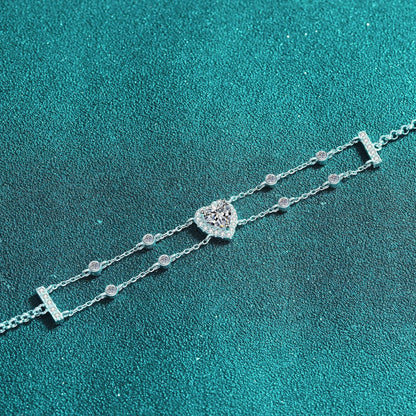 Fancy Blue/White Heart-Shaped Halo 1 Carat Moissanite Diamond S925 Bracelet