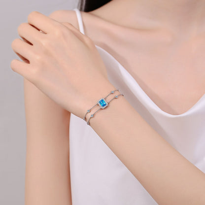 Blue/White Emerald Cut Halo 1 Carat Moissanite Diamond S925 Bracelet