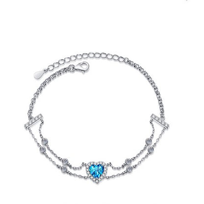 Fancy Blue/White Heart-Shaped Halo 1 Carat Moissanite Diamond S925 Bracelet
