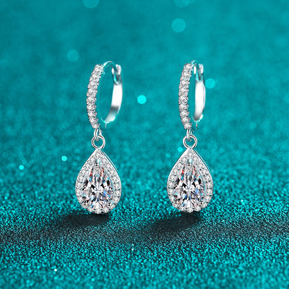 Danu Pavé Halo Pear 1 Carat Each Moissanite Drop Earrings — Moisza