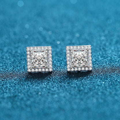 Diana Halo Princess Moissanite Stud Earrings — Moisza