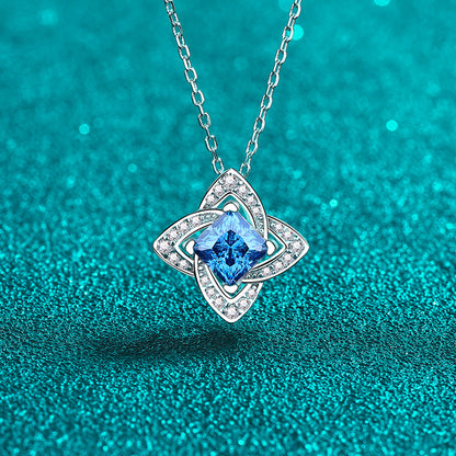 Diana Pavé Four-Leaf Clover Blue/White Princess 1 Carat Moissanite Necklace — Moisza