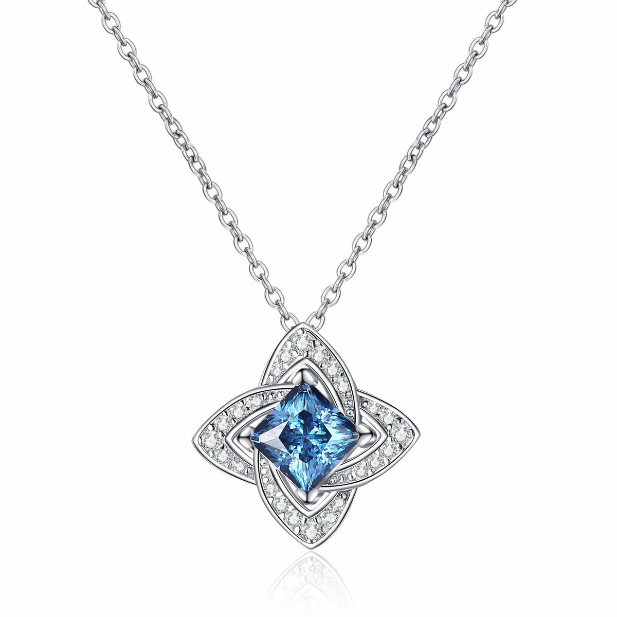 Diana Pavé Four-Leaf Clover Blue/White Princess 1 Carat Moissanite Necklace — Moisza