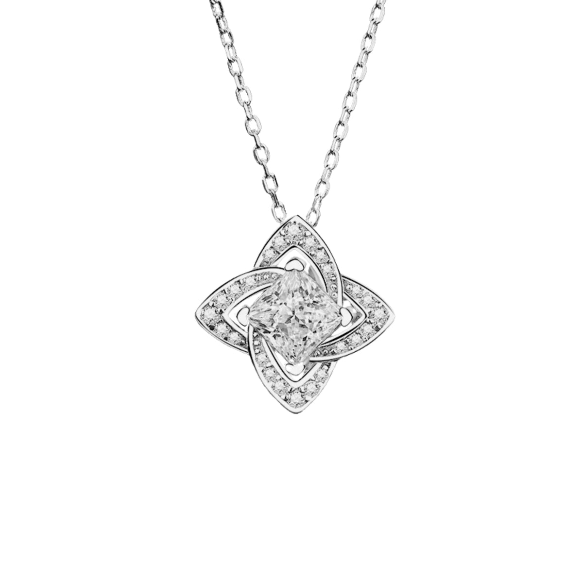 Diana Pavé Four-Leaf Clover Blue/White Princess 1 Carat Moissanite Necklace — Moisza