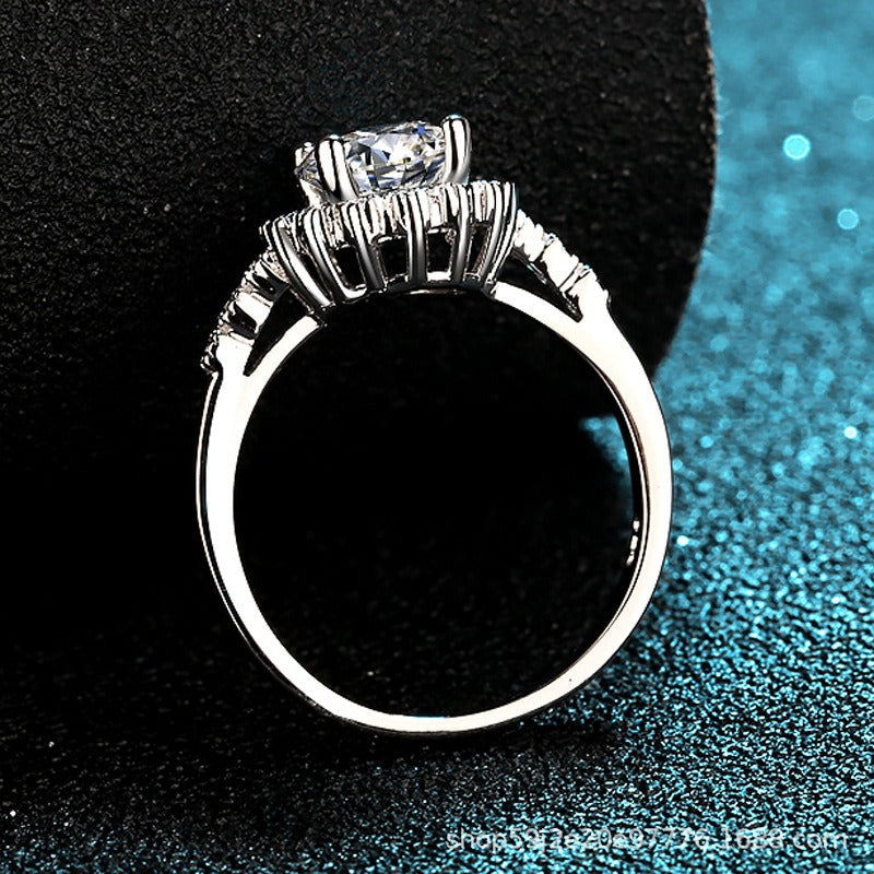 Floral 4 Claws Pave Halo  1 Carat Moissanite Diamond S925 Engagement Ring