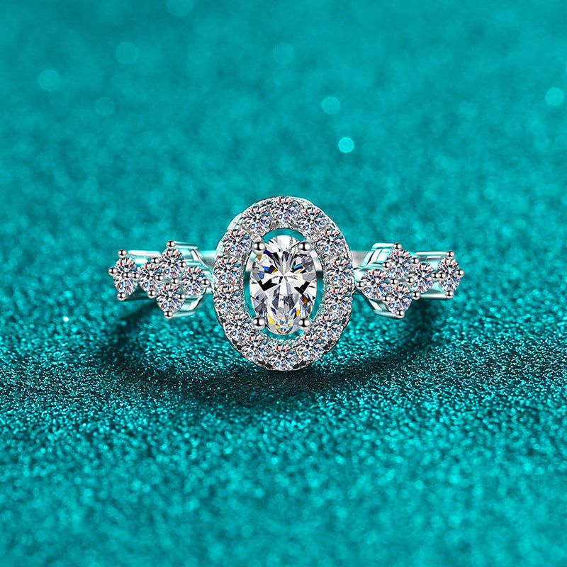 Gaia White/Blue Halo Oval 0.5 Carat Moissanite Engagement Ring — Moisza