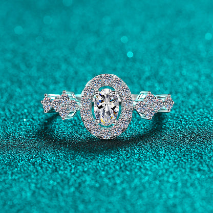 Gaia White/Blue Halo Oval 0.5 Carat Moissanite Engagement Ring — Moisza