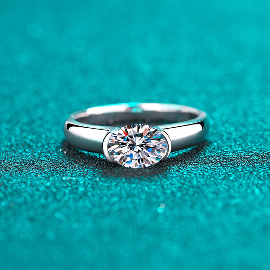 Gaia Half-Bezel Solitaire Oval 1.5 Carat Moissanite Engagement Ring — Moisza