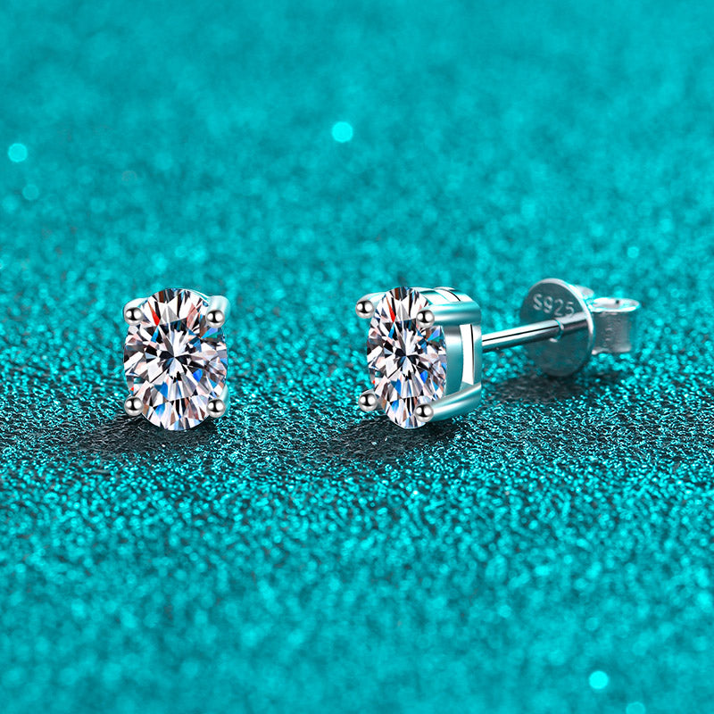 Gaia Basket 4-Prong Solitaire Oval Moissanite Stud Earrings — Moisza