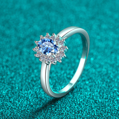 Gaia Blue Halo Oval 0.5 Carat Moissanite Engagement Ring — Moisza