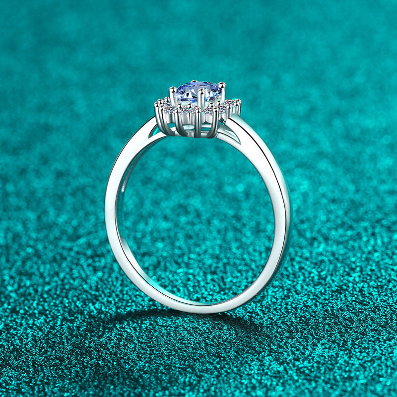 Gaia Blue Halo Oval 0.5 Carat Moissanite Engagement Ring — Moisza