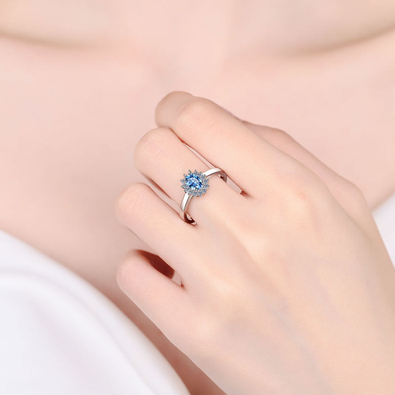 Gaia Blue Halo Oval 0.5 Carat Moissanite Engagement Ring — Moisza