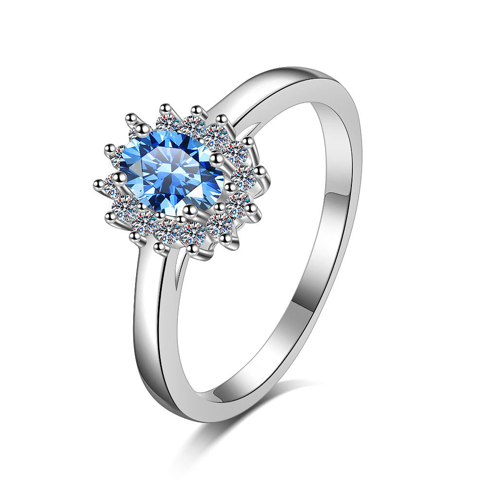Gaia Blue Halo Oval 0.5 Carat Moissanite Engagement Ring — Moisza
