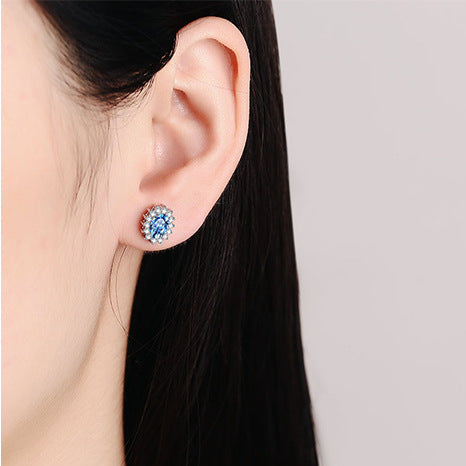 Gaia Blue Halo Oval 0.5 Carat Each Moissanite Stud Earrings — Moisza
