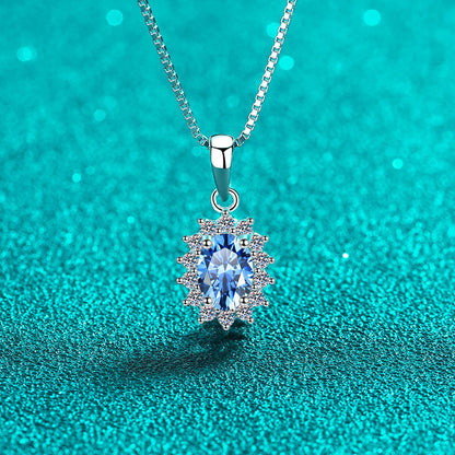 Gaia Blue Halo Oval 1 Carat Moissanite Necklace — Moisza