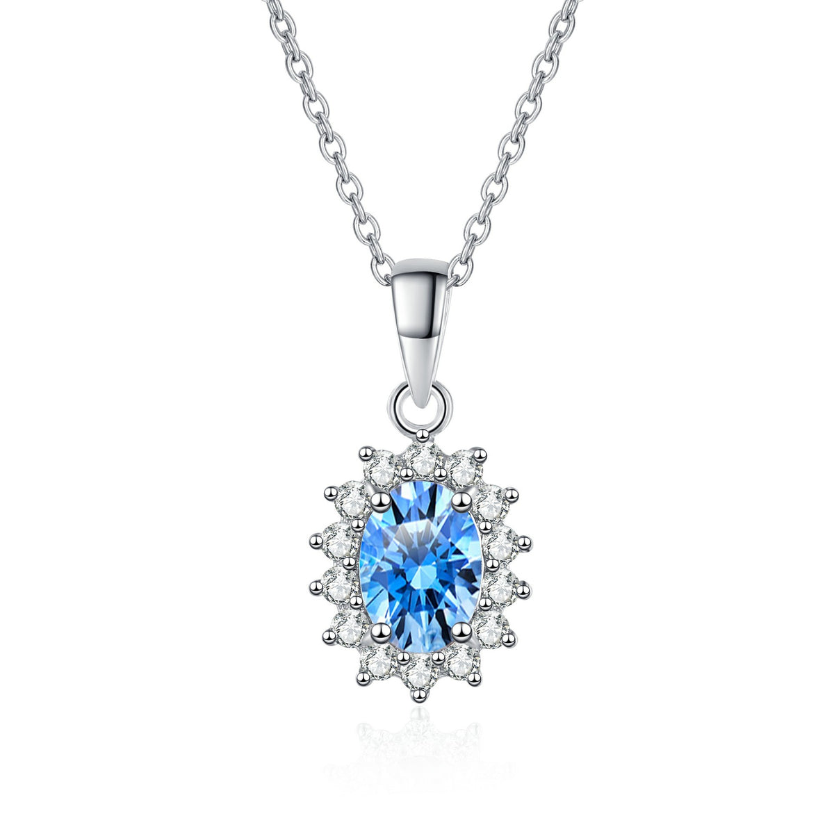 Gaia Blue Halo Oval 1 Carat Moissanite Necklace — Moisza