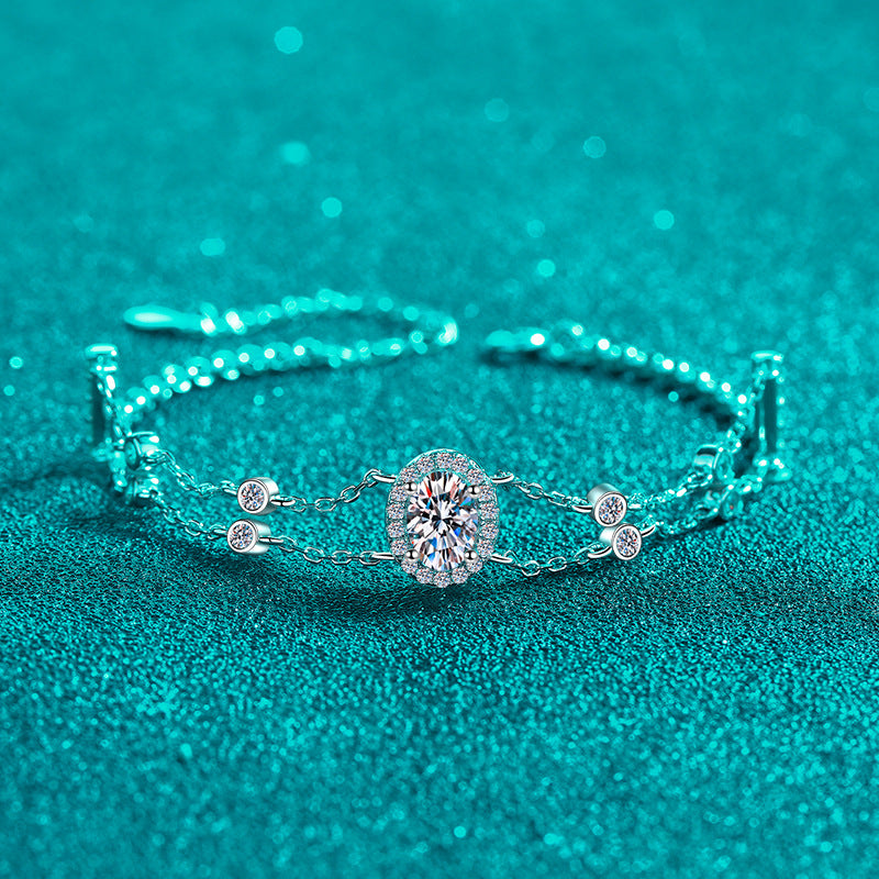 Gaia Blue/White Halo Oval 1 Carat Moissanite Bracelet — Moisza