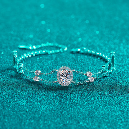 Gaia Blue/White Halo Oval 1 Carat Moissanite Bracelet — Moisza