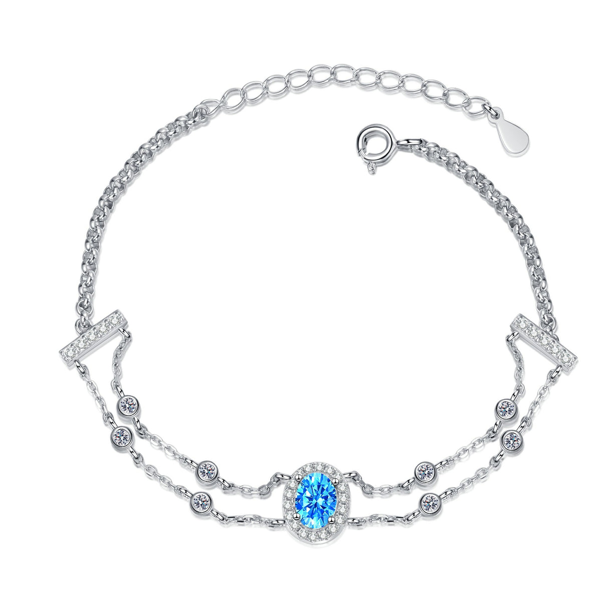 Gaia Blue/White Halo Oval 1 Carat Moissanite Bracelet — Moisza
