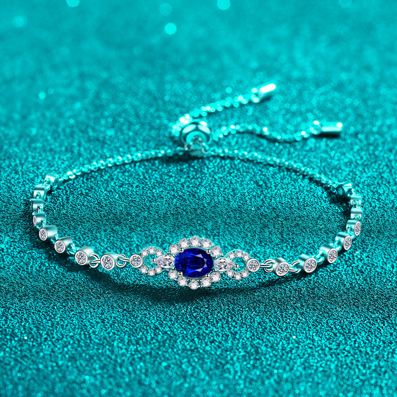 Gaia Vintage Blue/White Halo Oval 0.5 Carat Moissanite Bracelet — Moisza