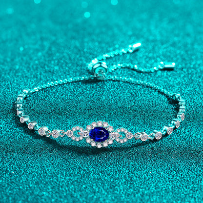 Gaia Vintage Blue/White Halo Oval 0.5 Carat Moissanite Bracelet — Moisza