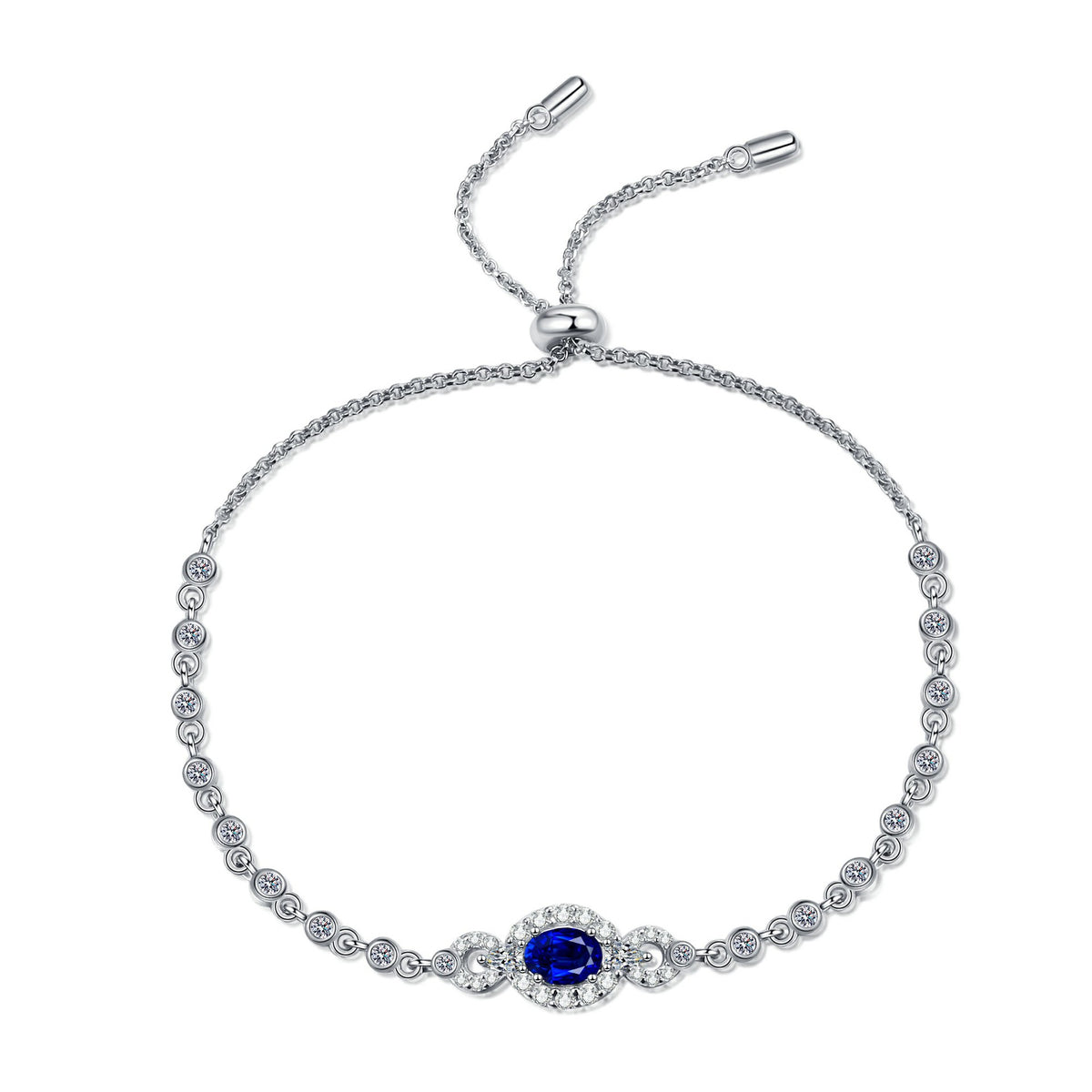 Gaia Vintage Blue/White Halo Oval 0.5 Carat Moissanite Bracelet — Moisza