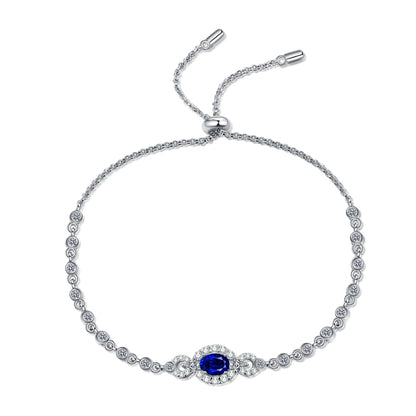 Gaia Vintage Blue/White Halo Oval 0.5 Carat Moissanite Bracelet — Moisza