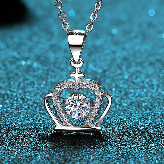 Helia Pavé Royal Crown Round 0.5 Carat Moissanite Dancing Necklace — Moisza