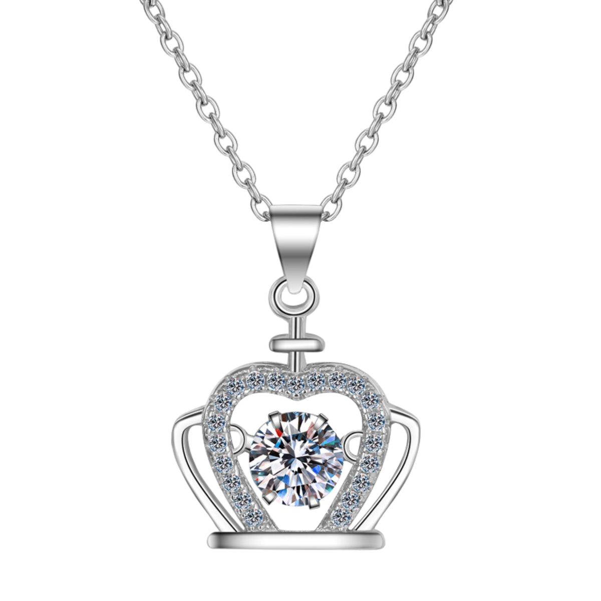 Helia Pavé Royal Crown Round 0.5 Carat Moissanite Dancing Necklace — Moisza