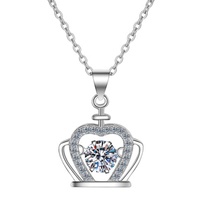 Helia Pavé Royal Crown Round 0.5 Carat Moissanite Dancing Necklace — Moisza