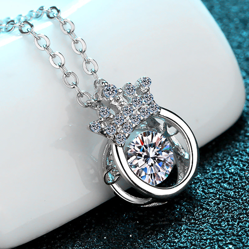 Helia Pavé Crown Round 0.5 Carat Moissanite Dancing Necklace — Moisza