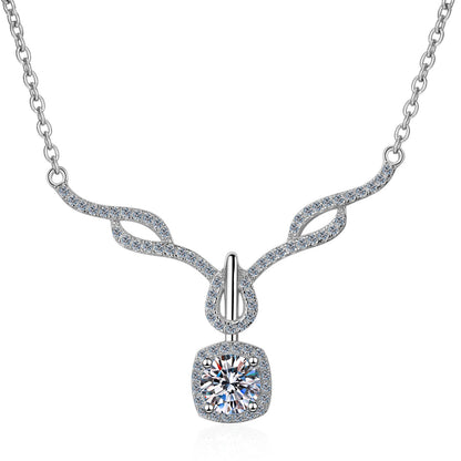 Helia Pavé Ornate Drop Square Halo Round 0.8 Carat Moissanite Necklace — Moisza