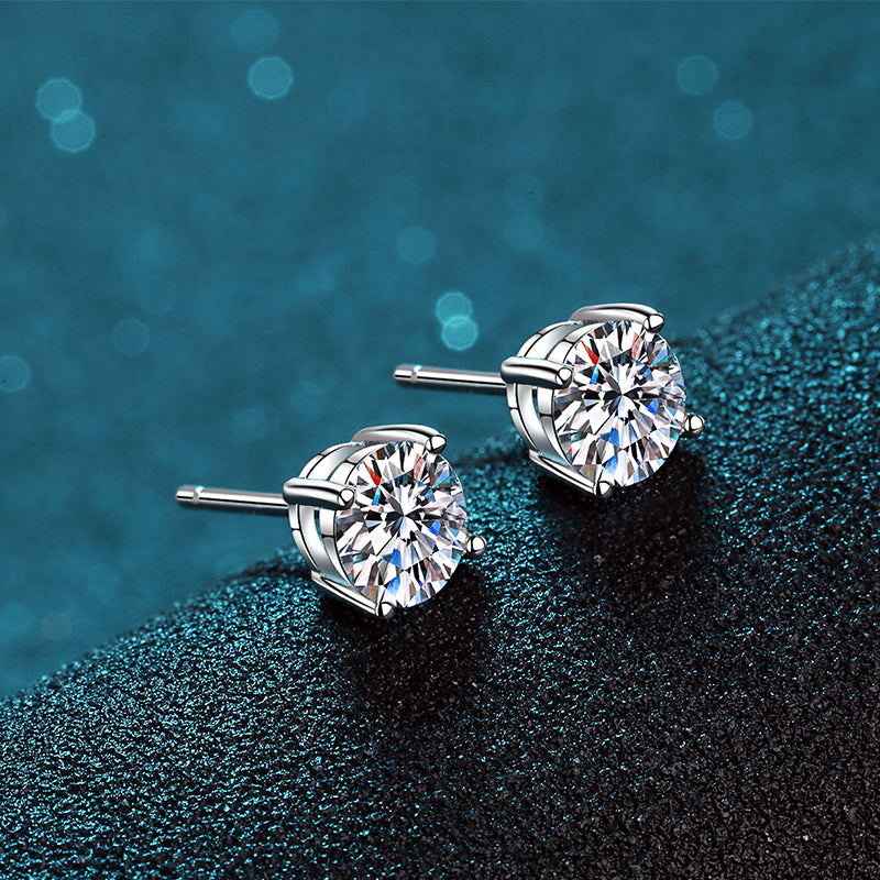 Helia Basket 4-Prong Solitaire Round Moissanite Stud Earrings — Moisza