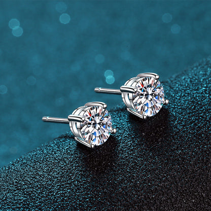 Helia Basket 4-Prong Solitaire Round Moissanite Stud Earrings — Moisza