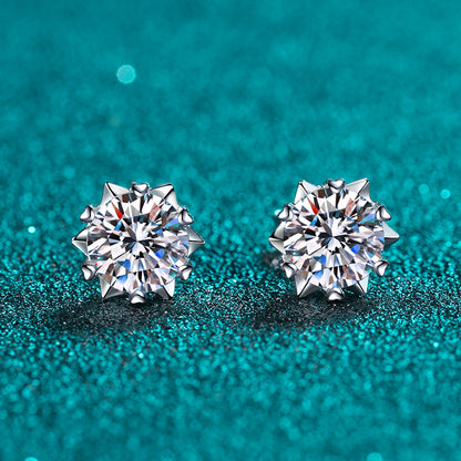 Helia Snowflake Heart-Prong Round Moissanite Stud Earrings — Moisza