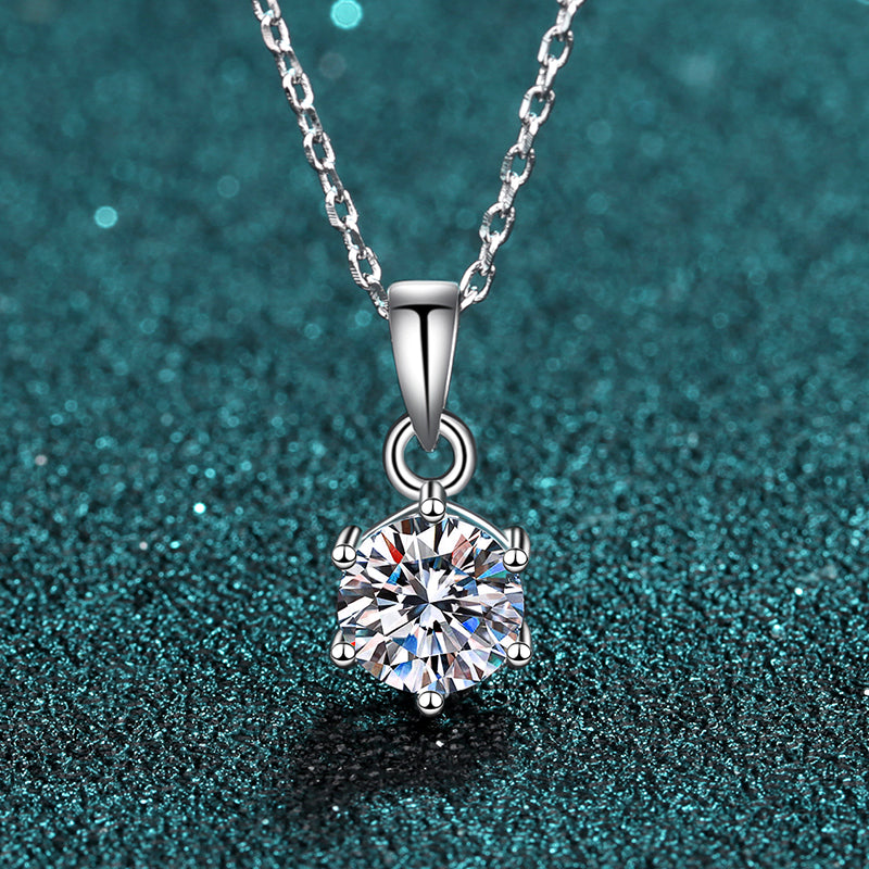 Helia 6-Prong Solitaire Round Moissanite Necklace — Moisza