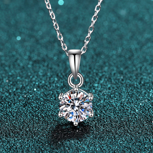 Helia 6-Prong Solitaire Round Moissanite Necklace — Moisza