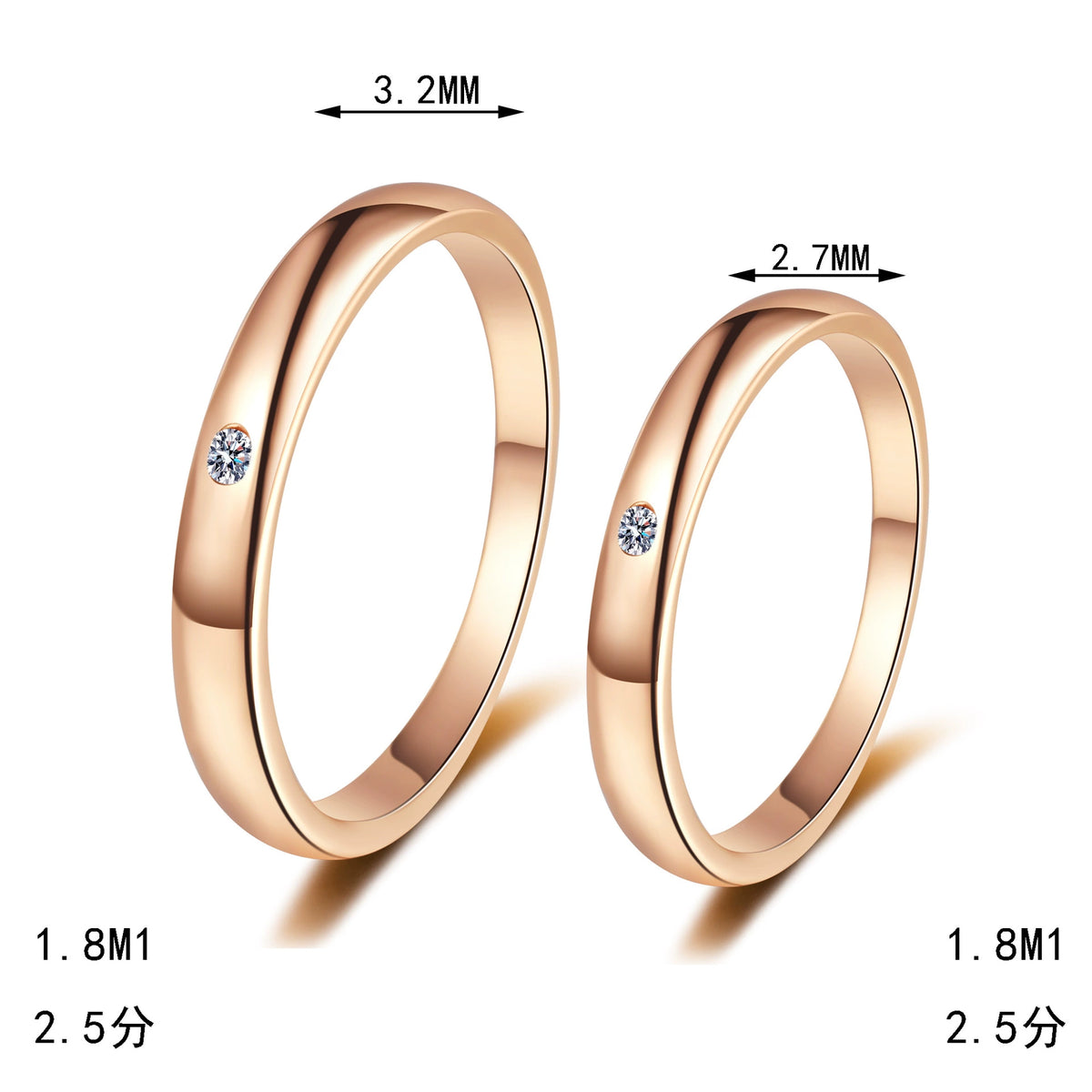Helia Rose Gold Plated Flush-Set Round Moissanite Matching Bands — Moisza