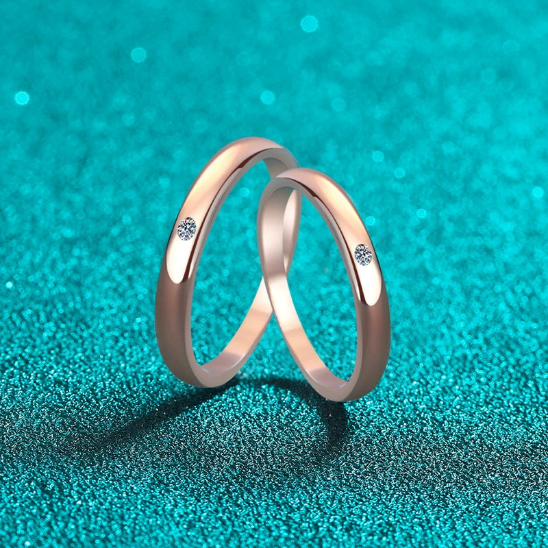 Helia Rose Gold Plated Flush-Set Round Moissanite Matching Bands — Moisza