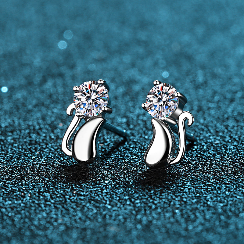 Helia Kitten Solitaire Round 0.3 Carat Each Moissanite Stud Earrings — Moisza