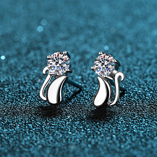 Helia Kitten Solitaire Round 0.3 Carat Each Moissanite Stud Earrings — Moisza