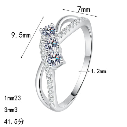 Helia Trilogy Pavé Bypass Round 0.4 Carat Total Weight Moissanite Engagement Ring — Moisza