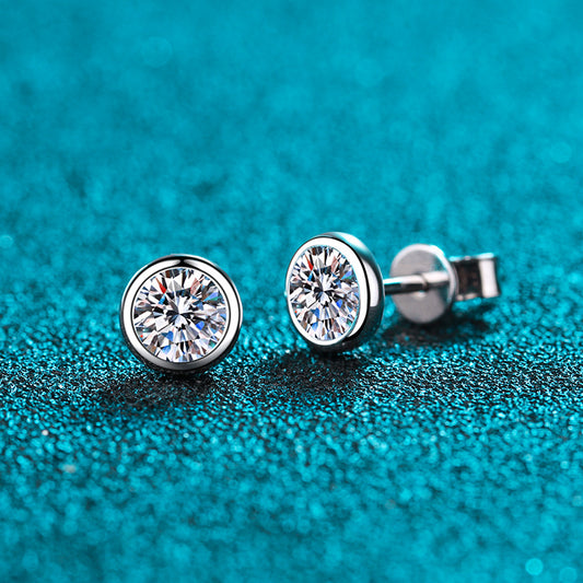 Helia Bezel Solitaire Round Moissanite Stud Earrings — Moisza