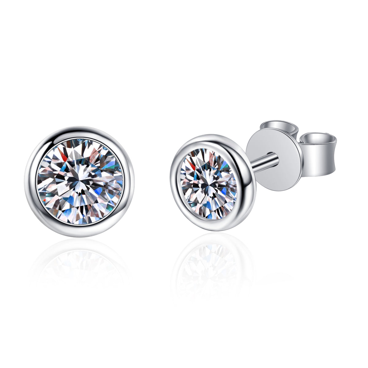 Helia Bezel Solitaire Round Moissanite Stud Earrings — Moisza