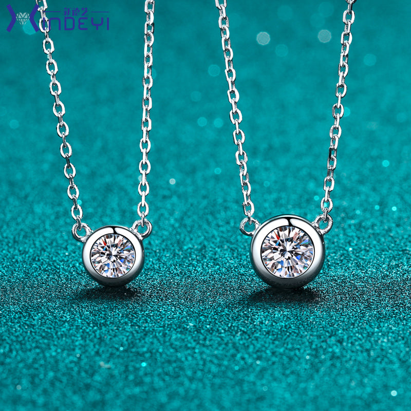 Helia Bezel Solitaire Round Moissanite Necklace — Moisza