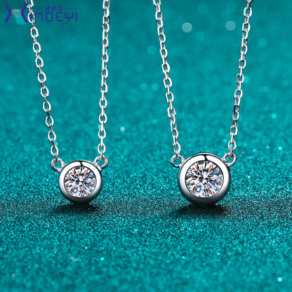 Helia Bezel Solitaire Round Moissanite Necklace — Moisza